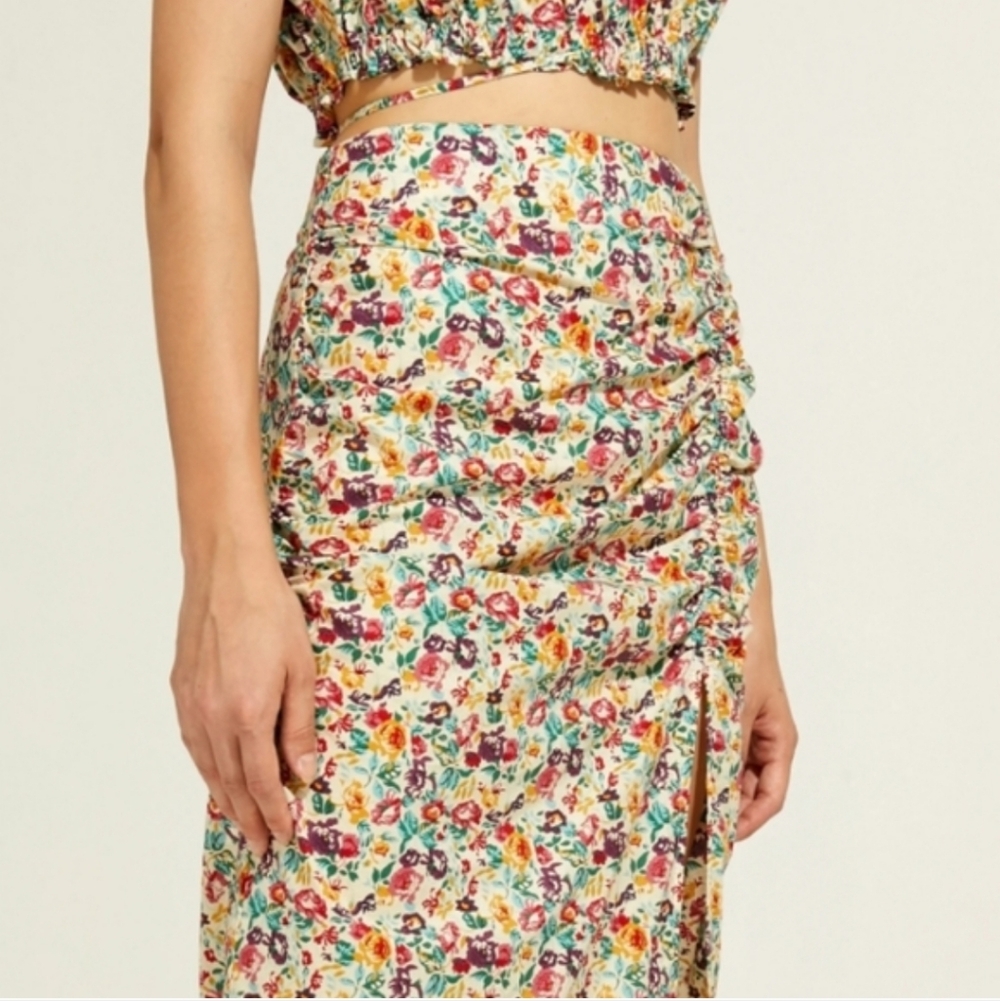 Two Piece Floral Dress Shoulder Cover High Slit Midi Dress Size Medium